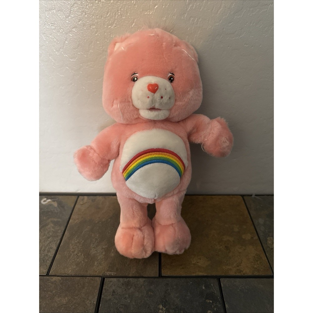 Care Bears Cheer Bear Plush 15" 2002 Play Along Rainbow Belly Pink Vintage Toy